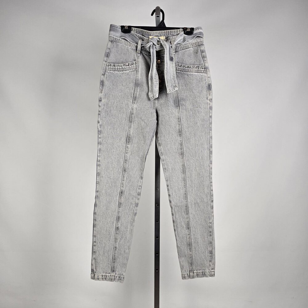 Circle of Trust BODI High Rise Grey Acid Wash Waist Tie Tapered Jeans Size 28